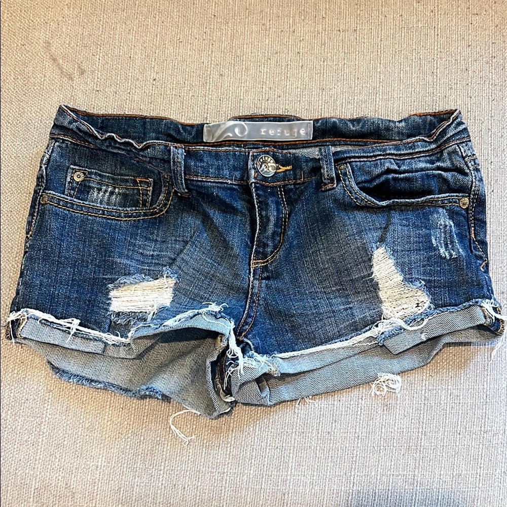 Refuge Blue Jean Shorts Distressed Cuffed Hem